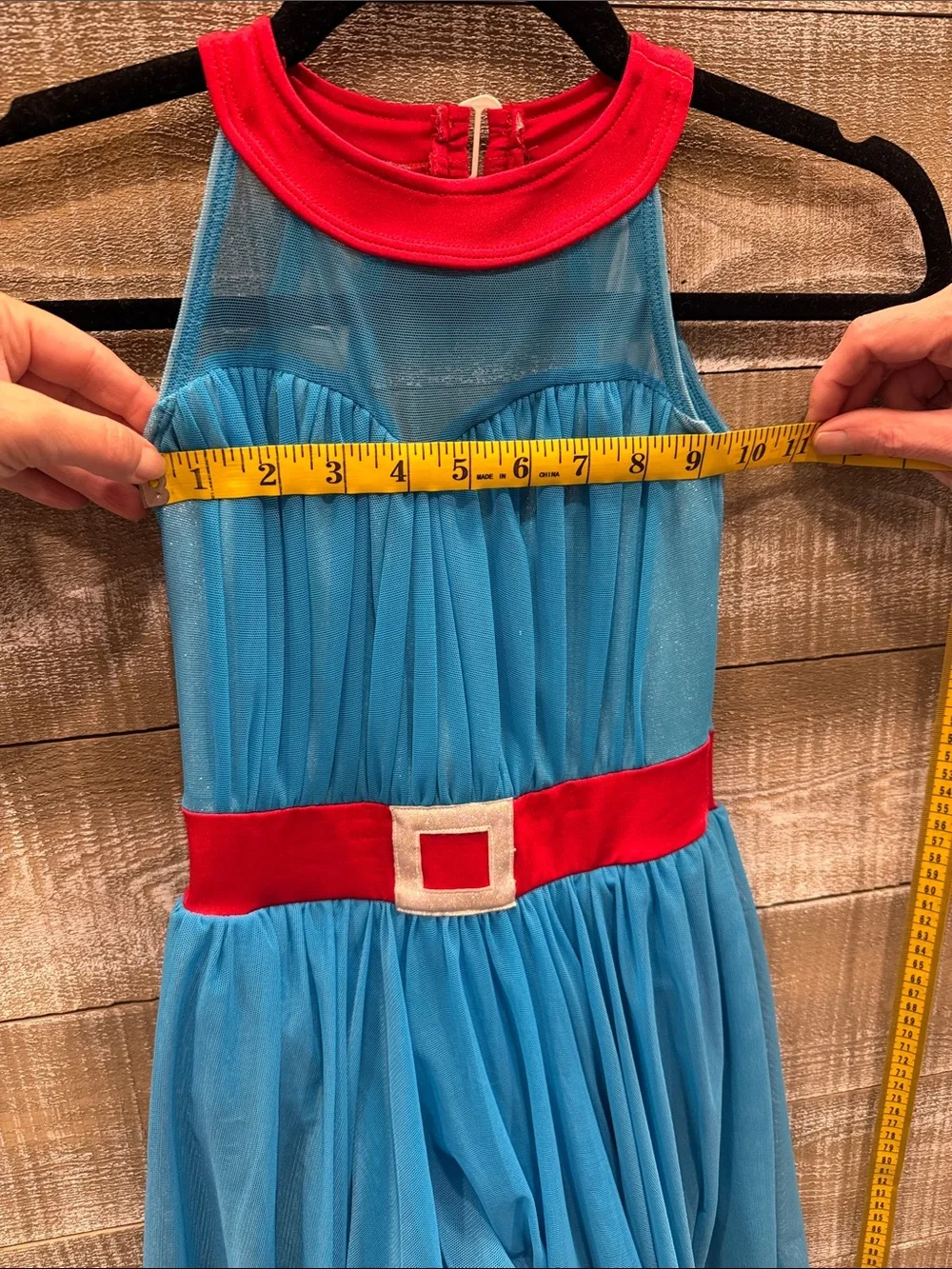 The Lineup Girls Large Blue and Red Belted Tulle figure skating/ dance Costume